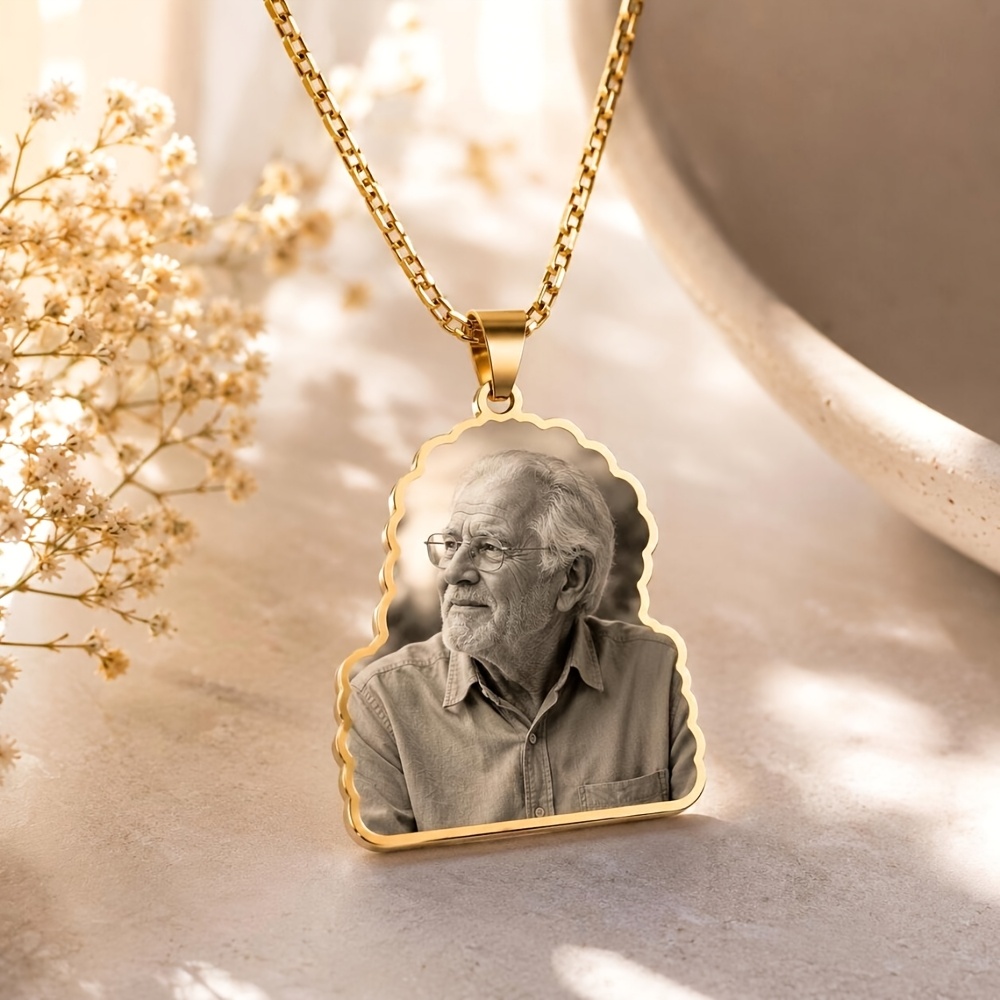 Custom Couple Photo Golden Box Chain Necklace